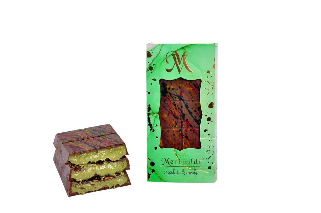 Fine Dubai Chocolate Bar with Tahini, Kadayif &amp; Antep Pistachio Filling - Gourmet Fusion
