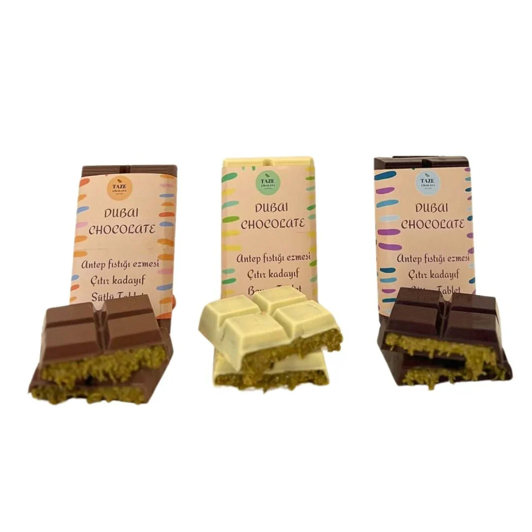 Dubai Chocolate Assortment 3 Pieces in Gift Box - Dark, White &amp; Milk Chocolates